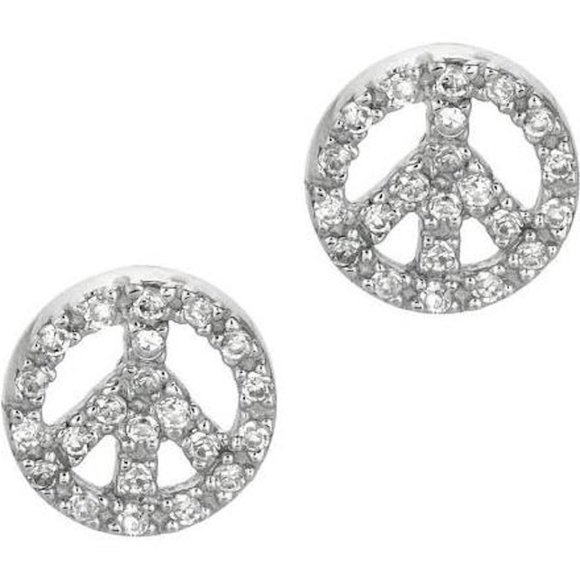 Sterling Silver Jewelry - 2.00CTW Peace Sign Stud Earrings